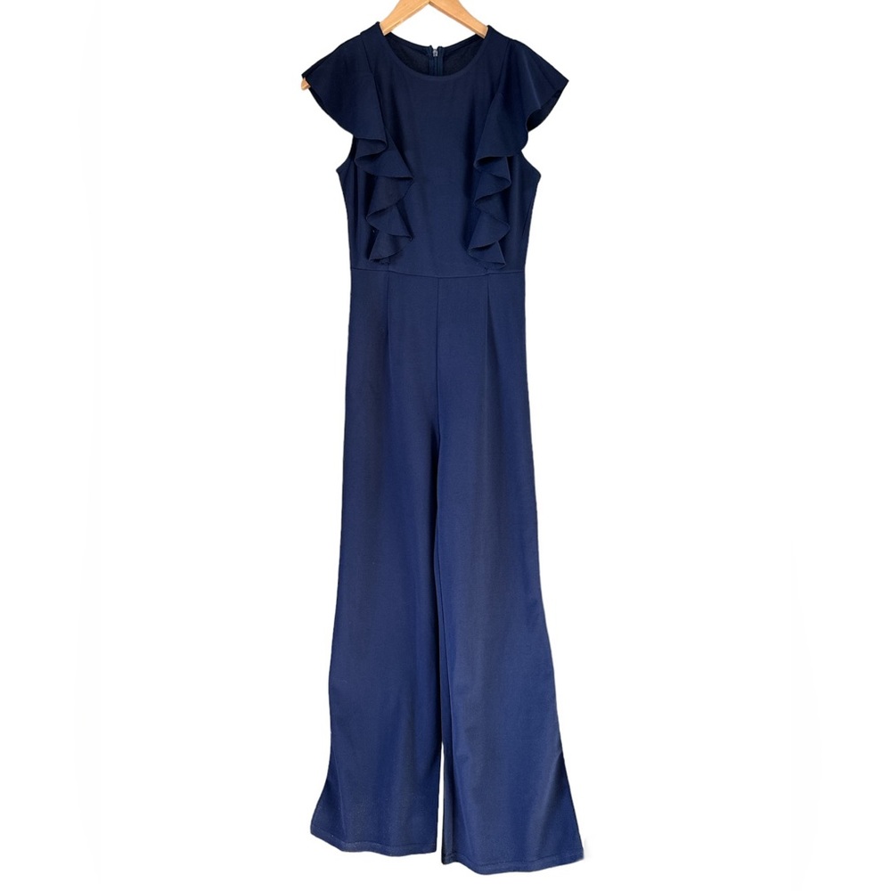 Tall Solid Ruffle Trim Wide Leg Short Sleeve One Piece Jumpsuit